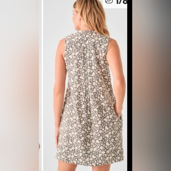 Faherty Isha Nusa Floral warm grey Pintuck Sheath Dress Size Medium - Picture 15 of 15